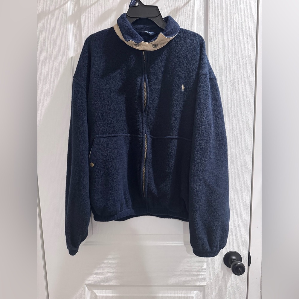 Vintage Ralph Lauren Navy Fleece Zip Jacket with Polo Tag